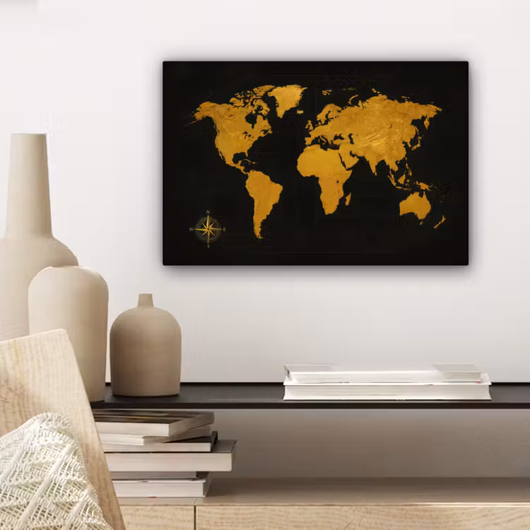 Wereldkaart - Windroos - Raster - Klassiek canvas 2cm klein -sfeer6