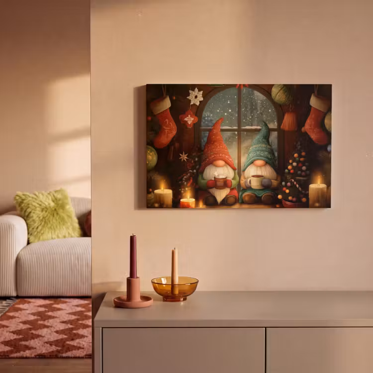 Gnooms - Kerst - Raam - Kleurrijk canvas 2cm klein -sfeer1