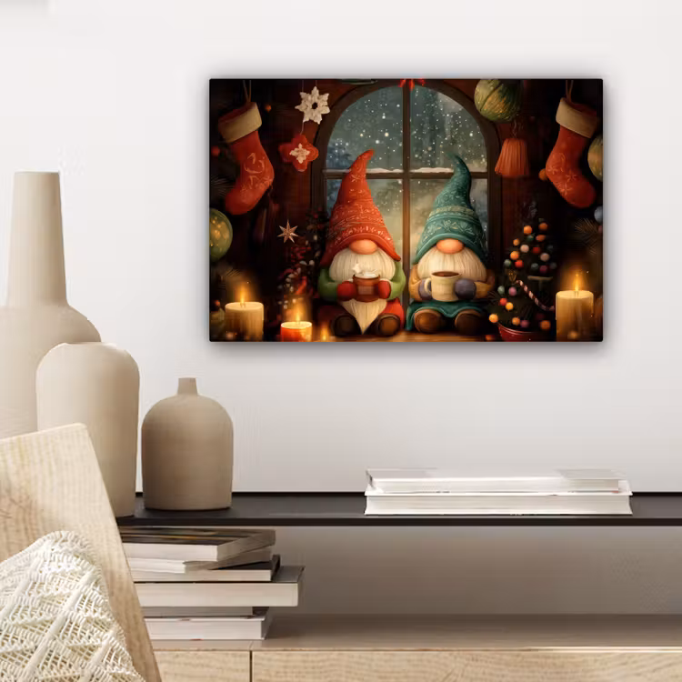 Gnooms - Kerst - Raam - Kleurrijk canvas 2cm klein -sfeer6