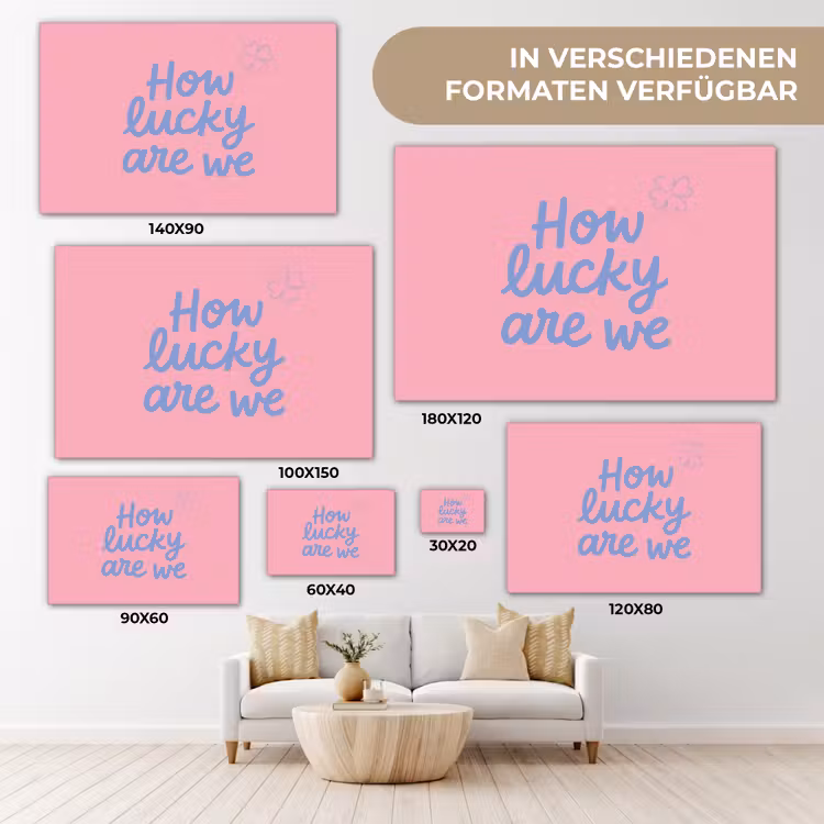 How lucky are we - Klavervier - Roze - Blauw canvas 2cm klein -Xsfeer8_DE