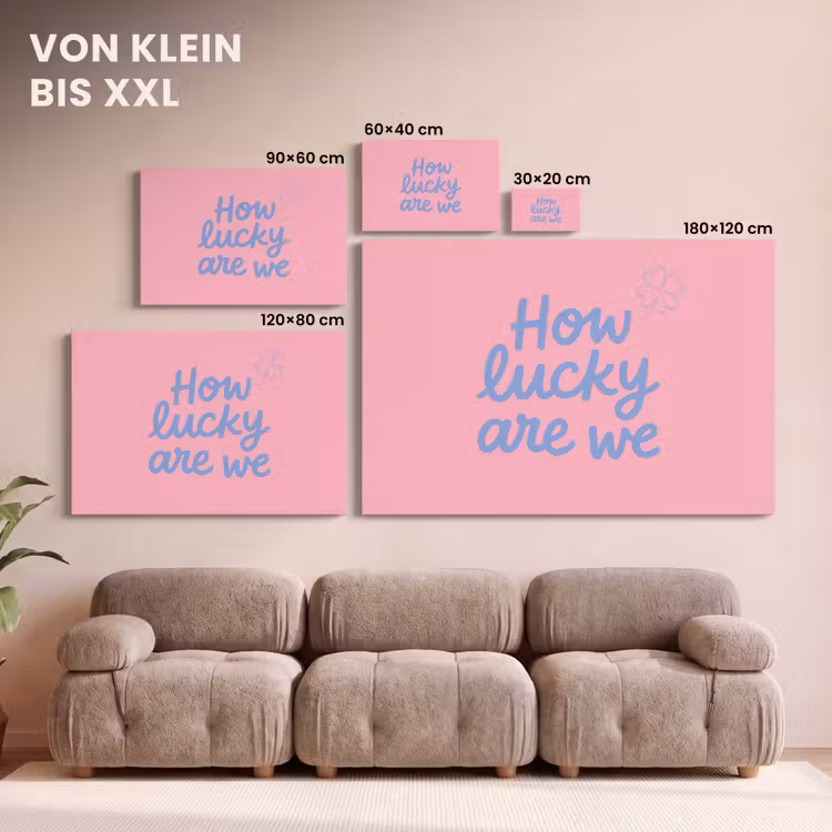 How lucky are we - Klavervier - Roze - Blauw canvas 2cm klein -Xsfeer8_DE