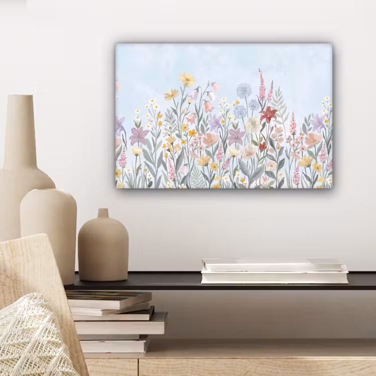 Weidebloemen - Illustratie - Kleurrijk canvas 2cm klein -sfeer6