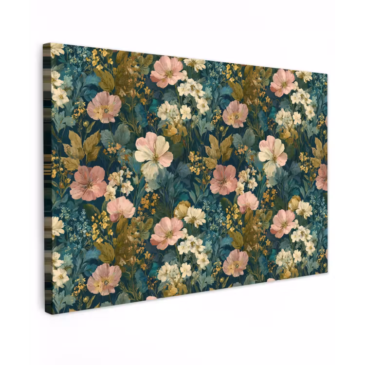 Wilde bloemen - Botanisch - Patroon - Roze - Romantisch canvas 2cm klein 34 -z3d