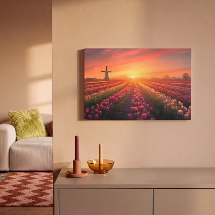 Windmolen - Zonsondergang - Landschap canvas 2cm klein -sfeer1