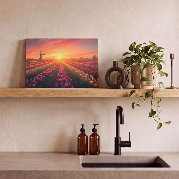 Windmolen - Zonsondergang - Landschap canvas 2cm klein -sfeer3