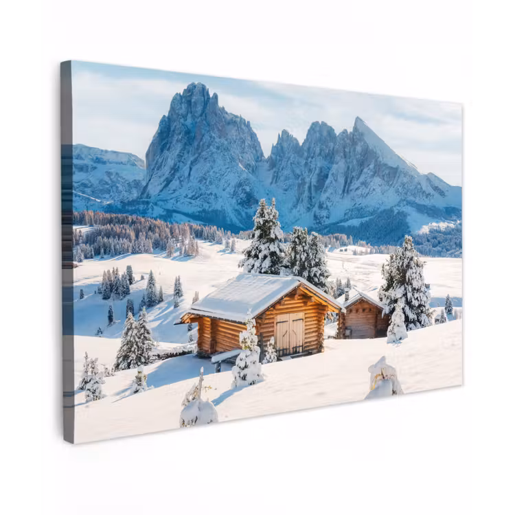 Winter - Huisje - Bergen - Uitzicht - Sneeuw canvas 2cm klein -z3d