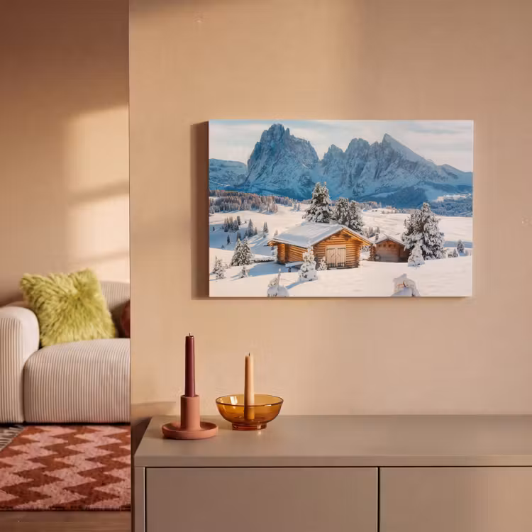 Winter - Huisje - Bergen - Uitzicht - Sneeuw canvas 2cm klein -sfeer1