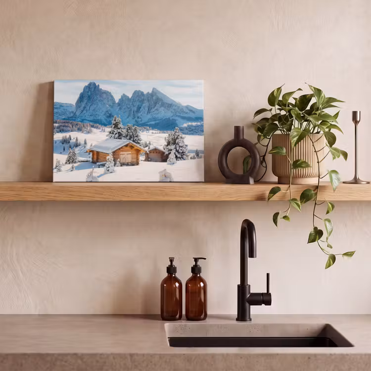 Winter - Huisje - Bergen - Uitzicht - Sneeuw canvas 2cm klein -sfeer3