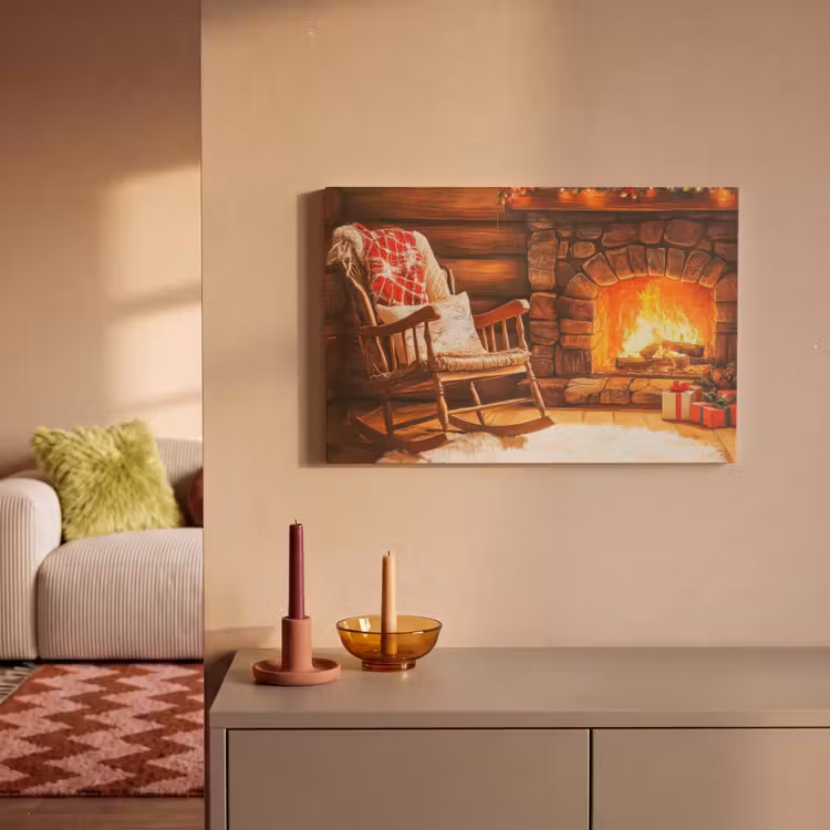 Winter - Kerst - Huis - Openhaard canvas 2cm klein -sfeer1