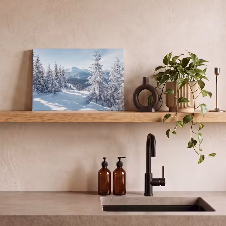 Winterlandschap - Natuur - Berg - Bomen - Sneeuw canvas 2cm klein -sfeer3