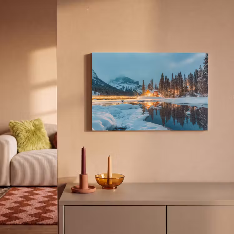 Winterlandschap - Natuur - Huis - Bergen - Sneeuw canvas 2cm klein -sfeer1