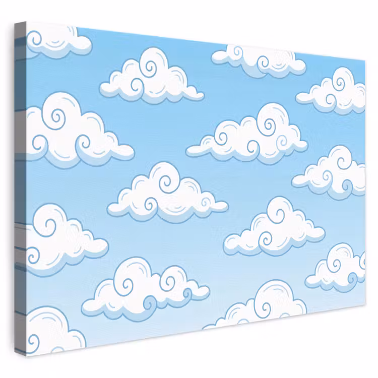 Wolk - Lucht - Cartoon - Blauw - Wit canvas 2cm klein -3d