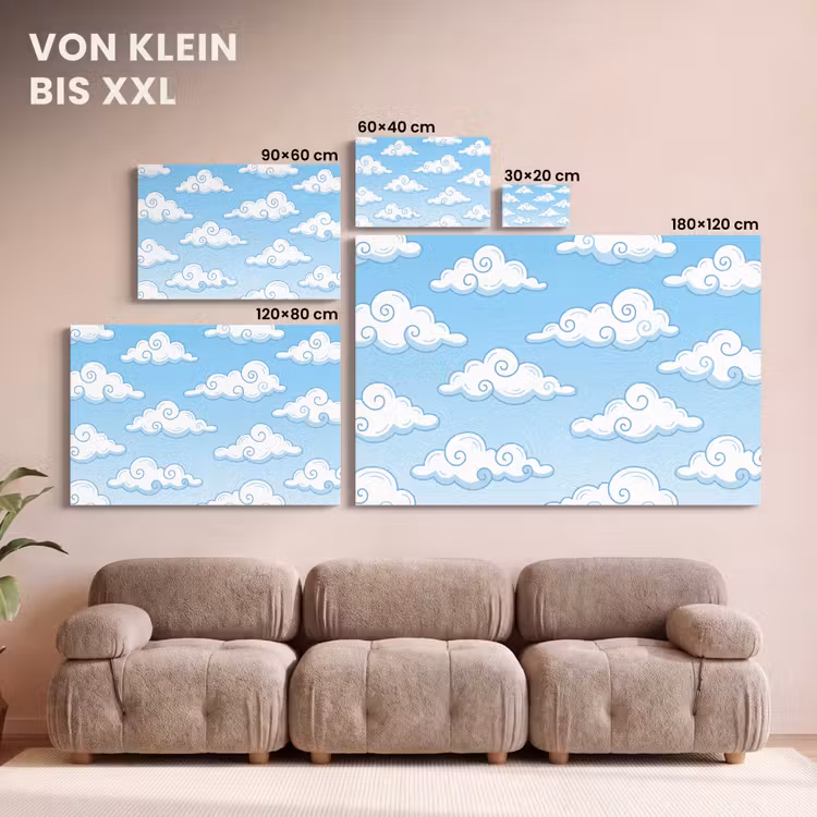 Wolk - Lucht - Cartoon - Blauw - Wit canvas 2cm klein -Xsfeer8_DE