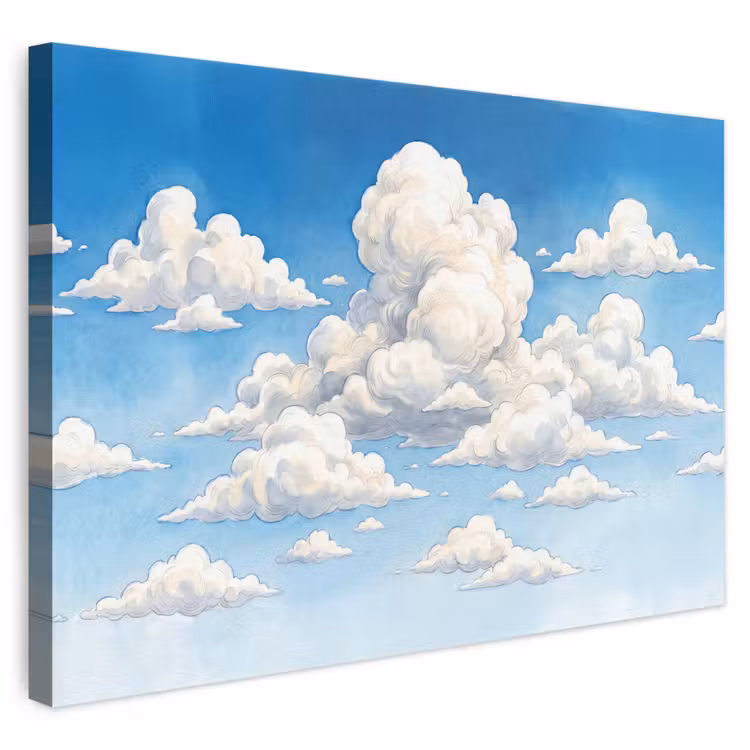 Wolken - Blauwe lucht - Natuur - Modern - Wit canvas 2cm klein -3d