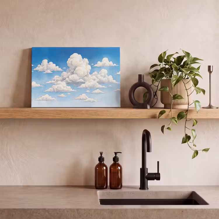 Wolken - Blauwe lucht - Natuur - Modern - Wit canvas 2cm klein -sfeer3