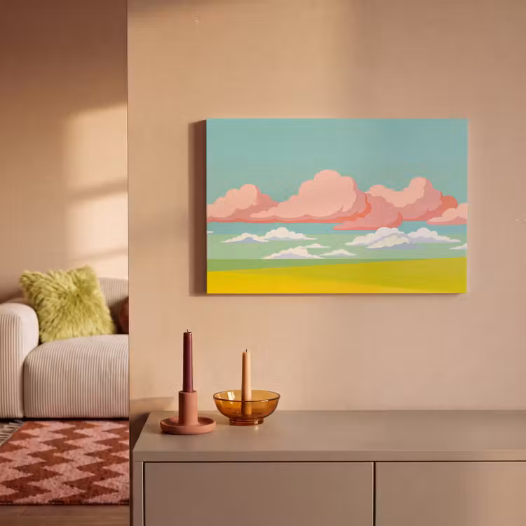 Wolken - Roze - Natuur - Modern - Pastel canvas 2cm klein -sfeer1