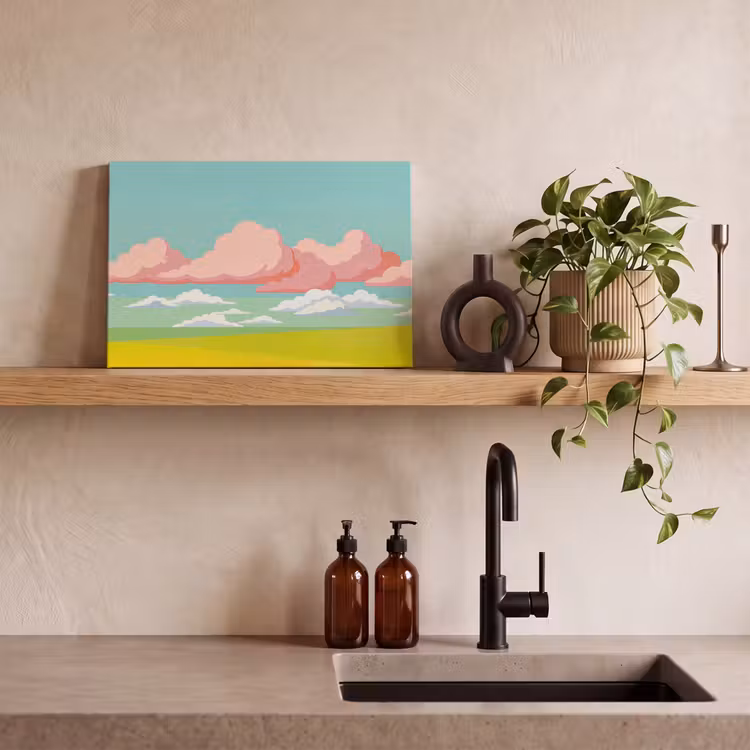 Wolken - Roze - Natuur - Modern - Pastel canvas 2cm klein -sfeer3