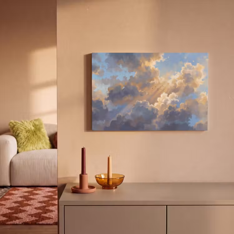 Wolken - Zonnestralen - Natuur - Abstract - Blauw canvas 2cm klein -sfeer1