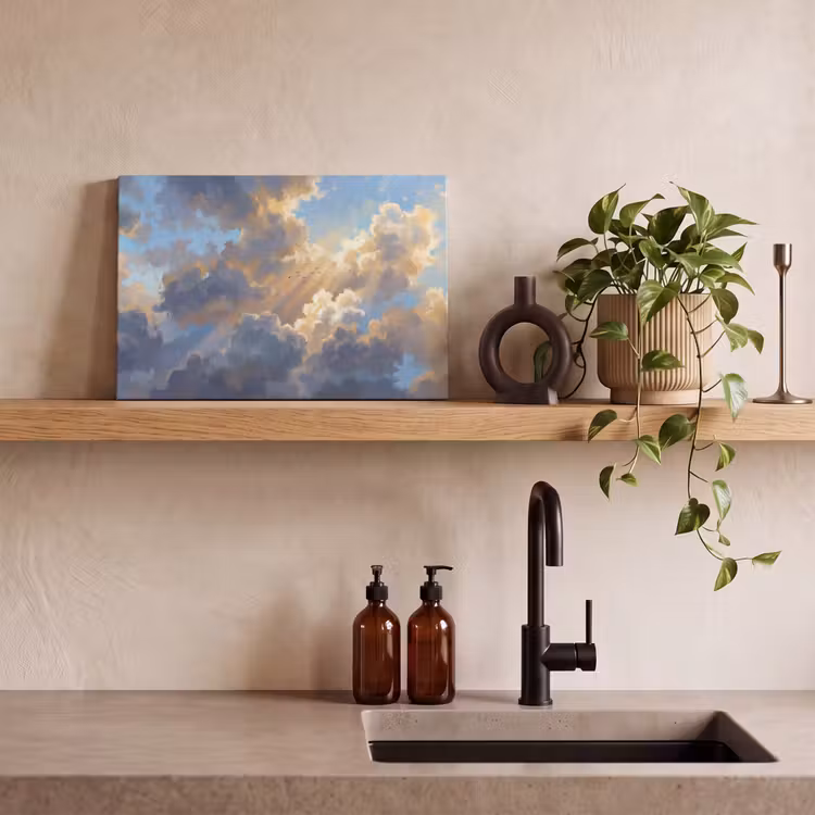 Wolken - Zonnestralen - Natuur - Abstract - Blauw canvas 2cm klein -sfeer3