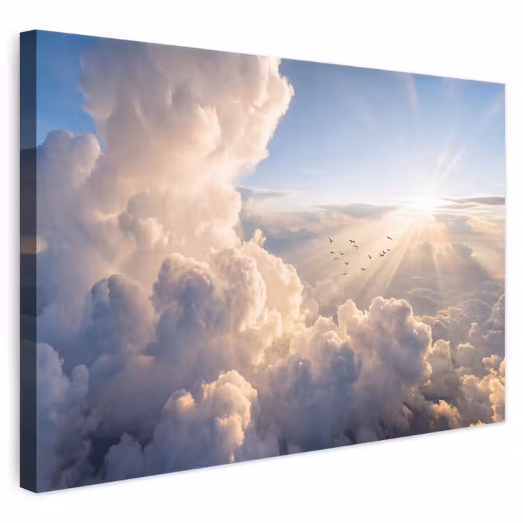Wolken - Zonnestralen - Natuur - Wit canvas 2cm klein -3d