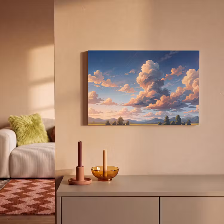 Wolken - Daghemel - Natuur - Illustratie - Oranje canvas 2cm klein -sfeer1
