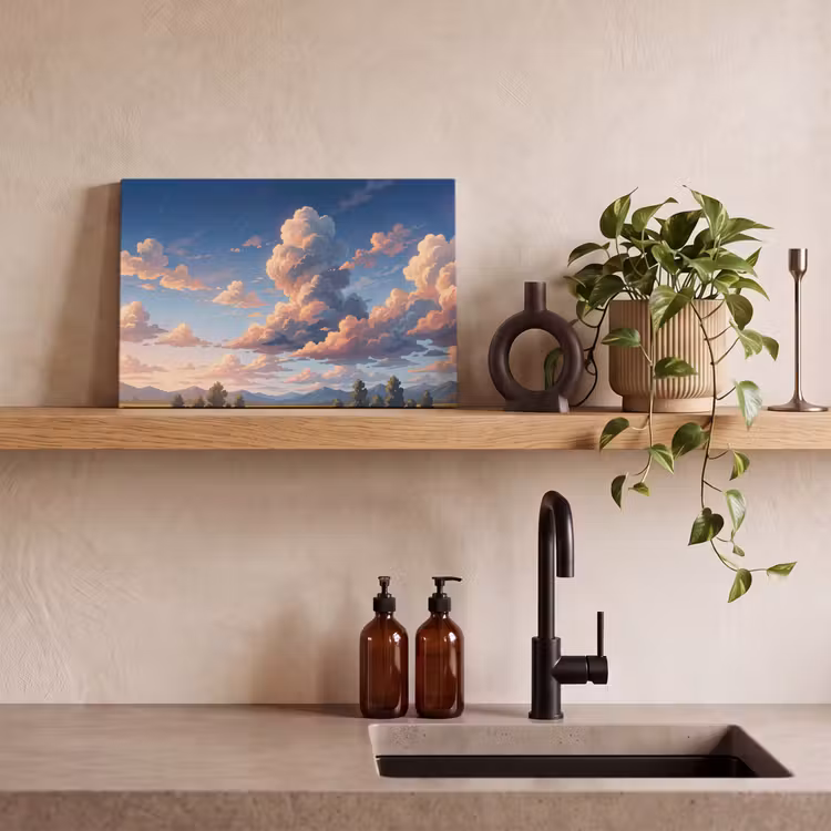 Wolken - Daghemel - Natuur - Illustratie - Oranje canvas 2cm klein -sfeer3