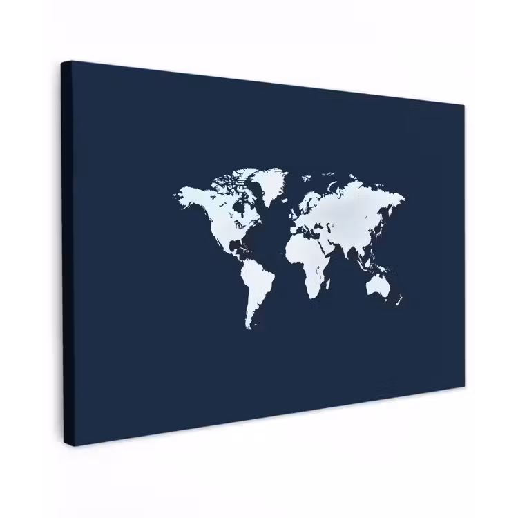 Wereldkaard - Blauw - Contrast canvas 2cm klein -z3d