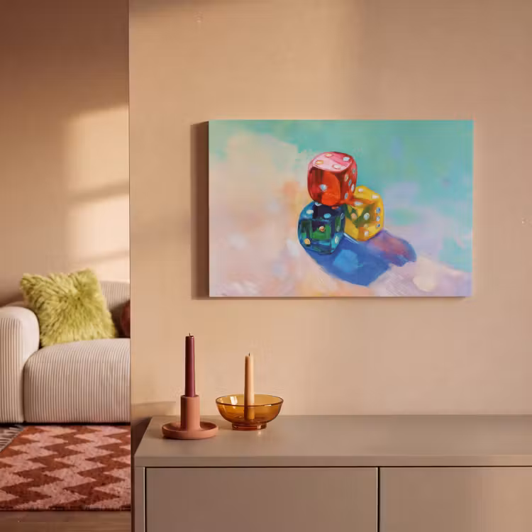 Dobbelstenen - Kleurrijk - Getallen - Stipjes canvas 2cm klein -sfeer1
