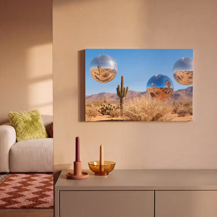 Leinwandbild - Wüste – Spiegelkugel – Kunst - Woestijn - Spiegelbal - Kunst canvas 2cm klein