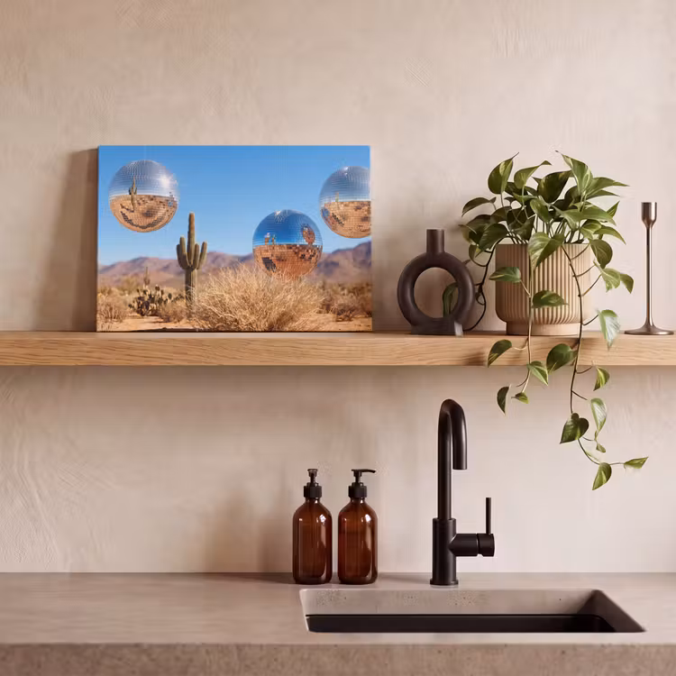 Leinwandbild - Wüste – Spiegelkugel – Kunst - Woestijn - Spiegelbal - Kunst canvas 2cm klein