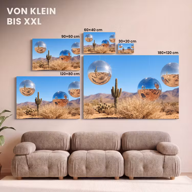 Leinwandbild - Wüste – Spiegelkugel – Kunst - Woestijn - Spiegelbal - Kunst canvas 2cm klein