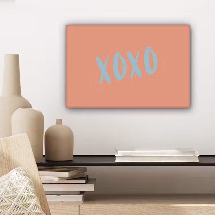 XOXO - Blauw - Perzikkleur canvas 2cm klein -uniquesellingpoint_afwerking-onlywow_DE