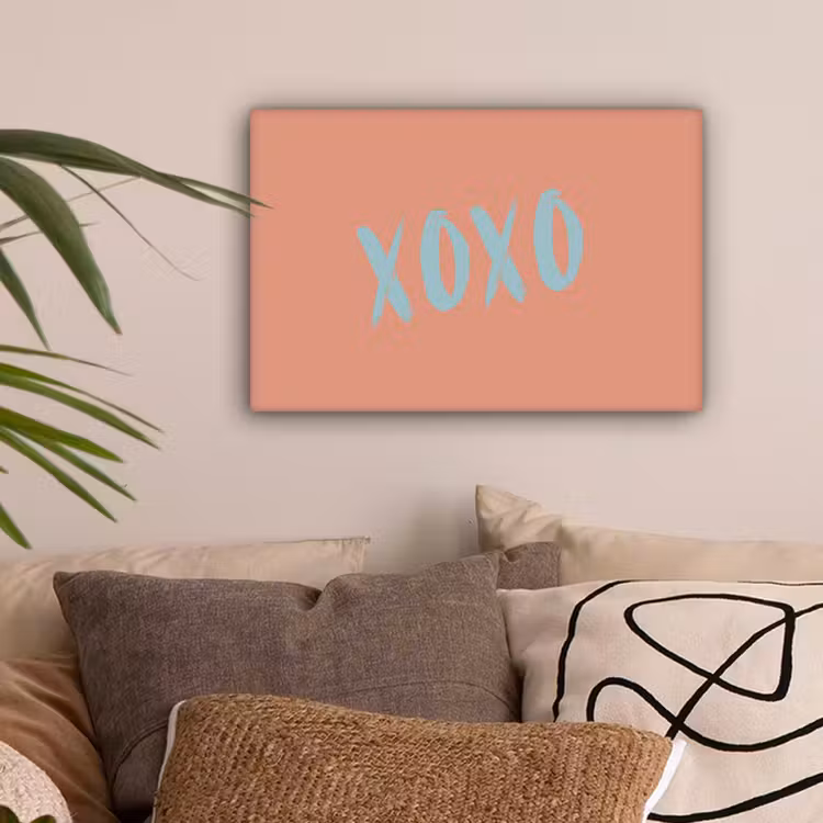 XOXO - Blauw - Perzikkleur canvas 2cm klein -sfeer1