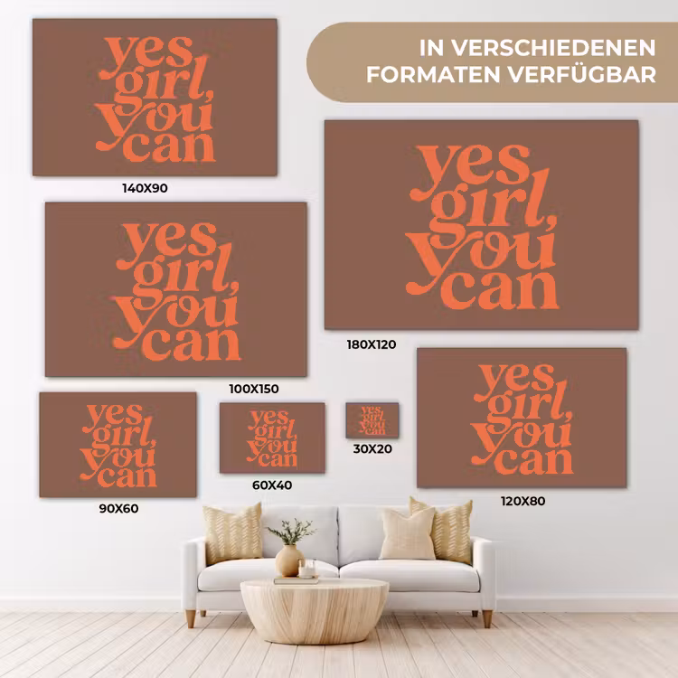 Yes girl you can - Oranje - Bruin canvas 2cm klein -Xsfeer8_DE