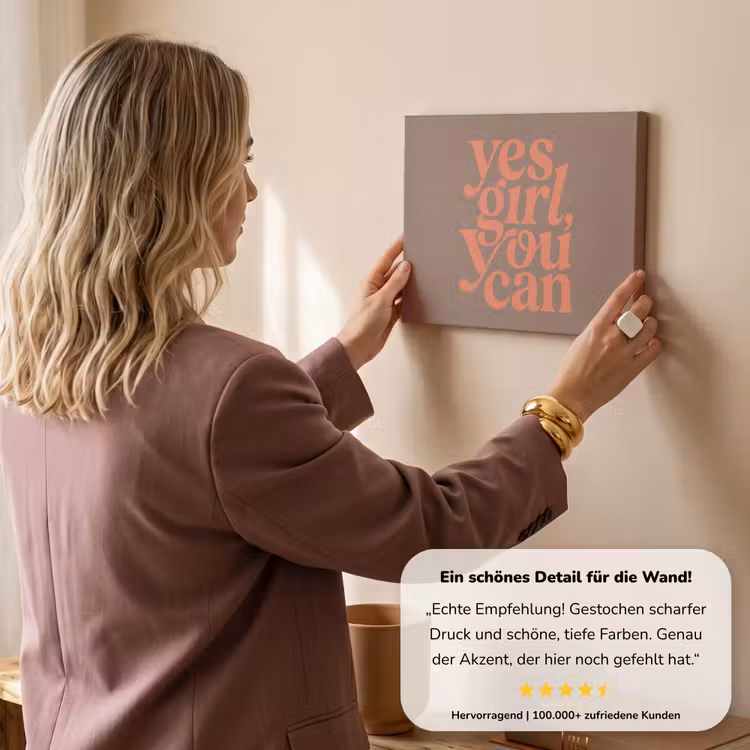 Yes girl you can - Oranje - Bruin canvas 2cm klein -Xsfeer7_DE
