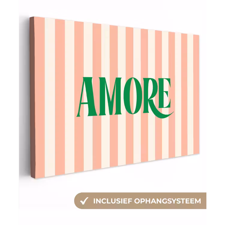 Zachtroze - Groen- Strepen - Amore canvas 2cm klein -3d