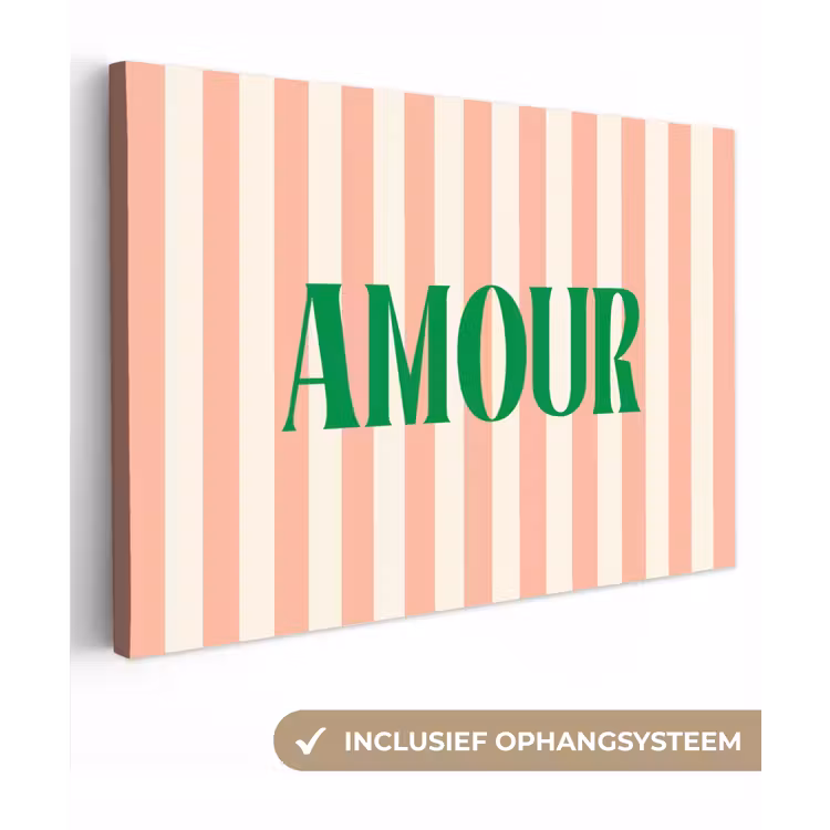 Zachtroze - Groen - Strepen - Amour canvas 2cm klein -3d