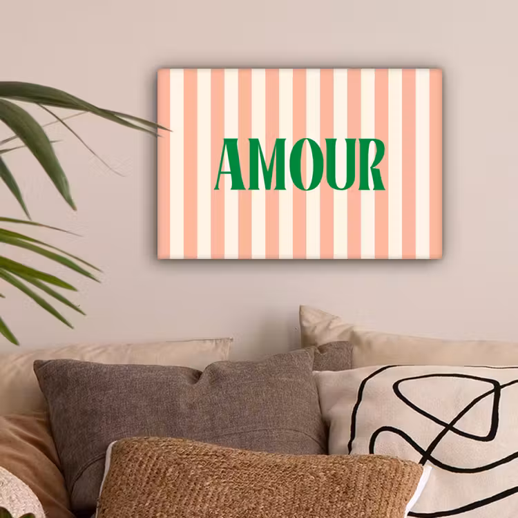 Zachtroze - Groen - Strepen - Amour canvas 2cm klein -sfeer1