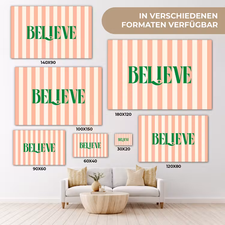 Zachtroze - Groen- Strepen - Believe canvas 2cm klein -Xsfeer8_DE