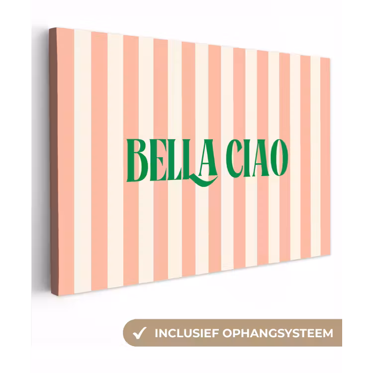 Zachtroze - Groen- Strepen - Bella Ciao canvas 2cm klein -3d