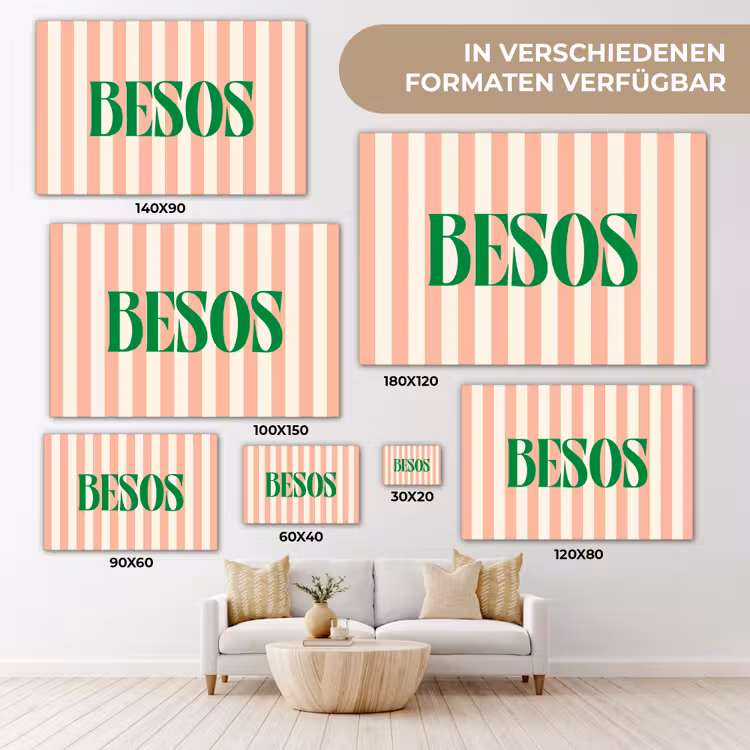 Zachtroze - Groen- Strepen - Besos canvas 2cm klein -Xsfeer8_DE