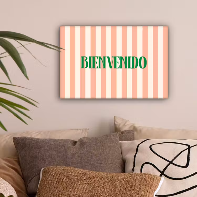 Zachtroze - Groen- Strepen - Bienvenido canvas 2cm klein -sfeer1