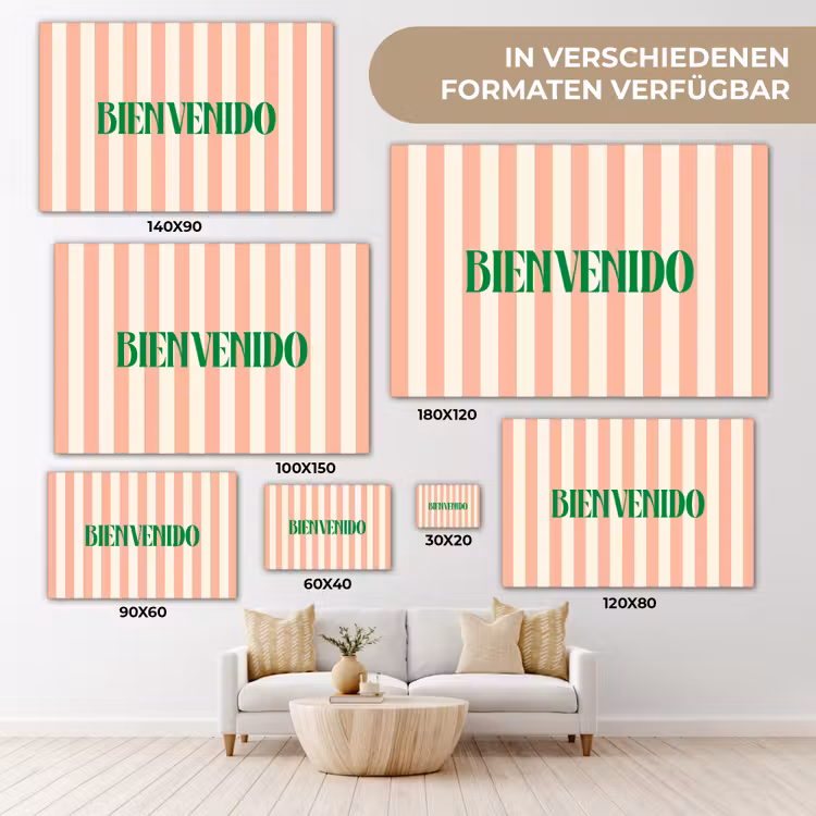 Zachtroze - Groen- Strepen - Bienvenido canvas 2cm klein -Xsfeer8_DE