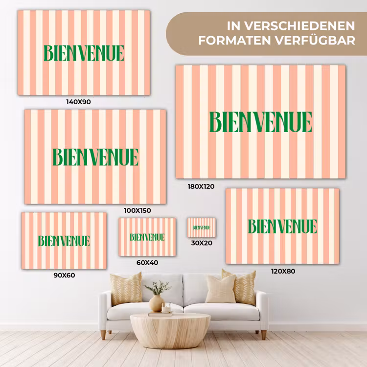 Zachtroze - Groen- Strepen - Bienvenue canvas 2cm klein -Xsfeer8_DE