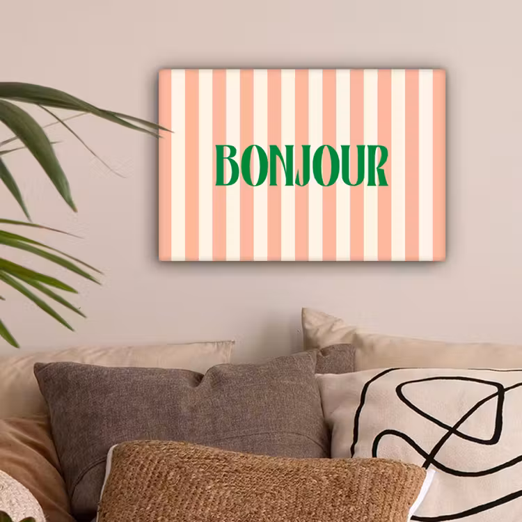 Zachtroze - Groen - Strepen - Bonjour canvas 2cm klein -sfeer1