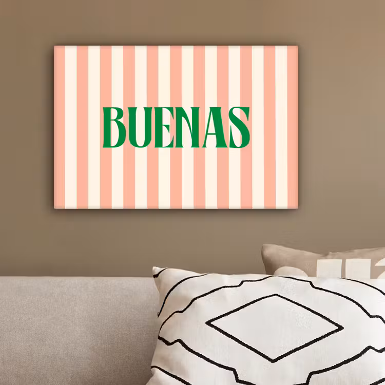 Zachtroze - Groen - Strepen - Buenas canvas 2cm klein -sfeer3