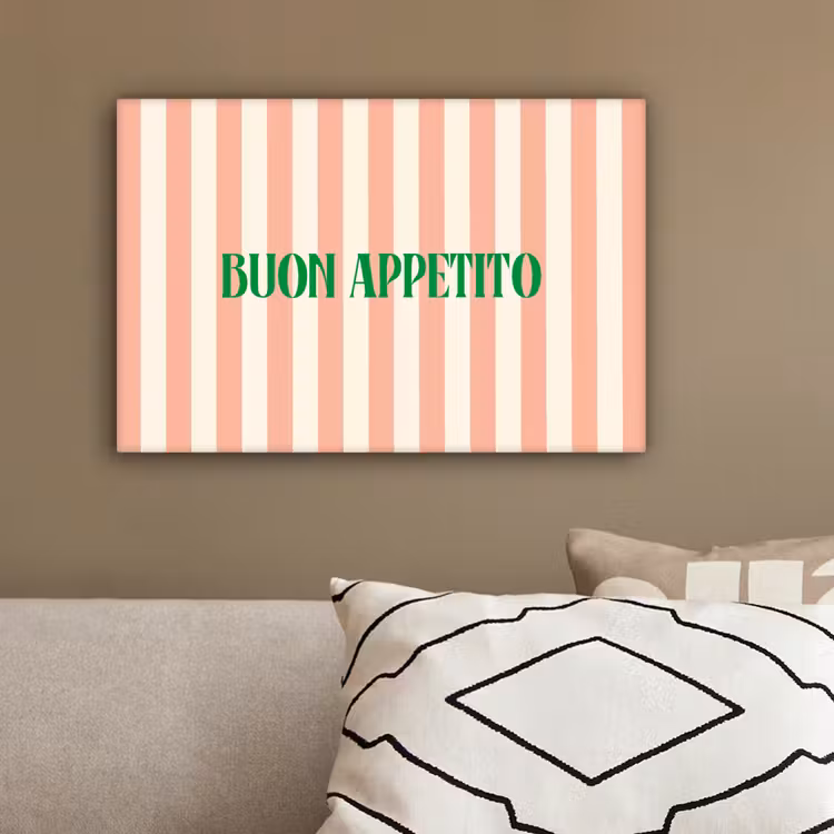 Zachtroze - Groen - Strepen - Buon Appetito canvas 2cm klein -sfeer3