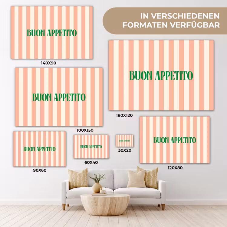 Zachtroze - Groen - Strepen - Buon Appetito canvas 2cm klein -Xsfeer8_DE