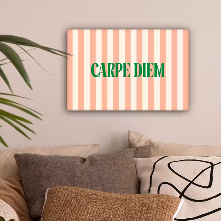 Zachtroze - Groen - Strepen - Carpe Diem canvas 2cm klein -sfeer1