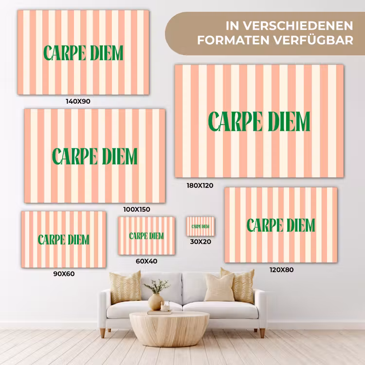 Zachtroze - Groen - Strepen - Carpe Diem canvas 2cm klein -Xsfeer8_DE